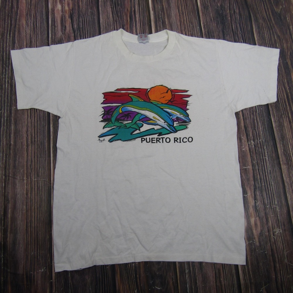 Vintage America Project Puerto Rico Shirt Mens Large White Single Stitch Tee